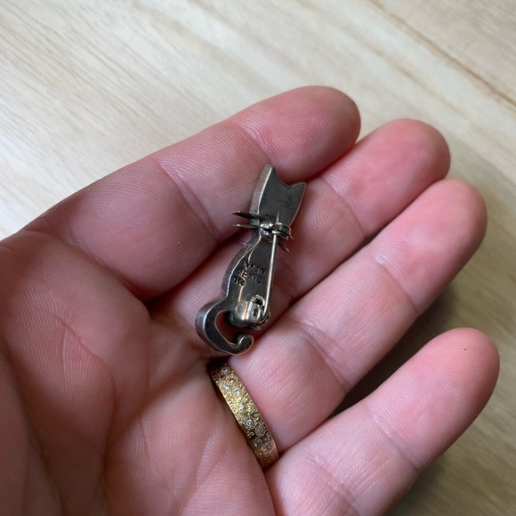 Vintage Taxco sterling enamel modern cat pin - Picture 3 of 6